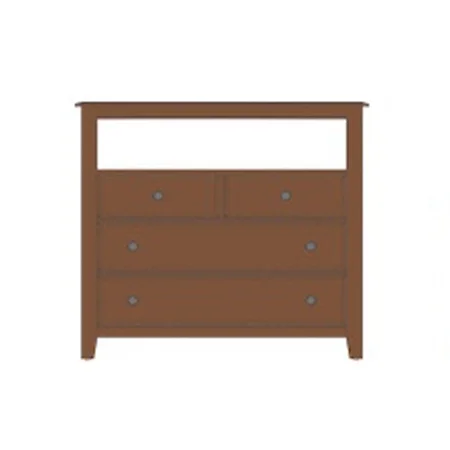 Solid Wood Loft Media Chest - 4 Drawers and Open Shelf